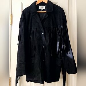 Black Suede Leather Fringe Jacket